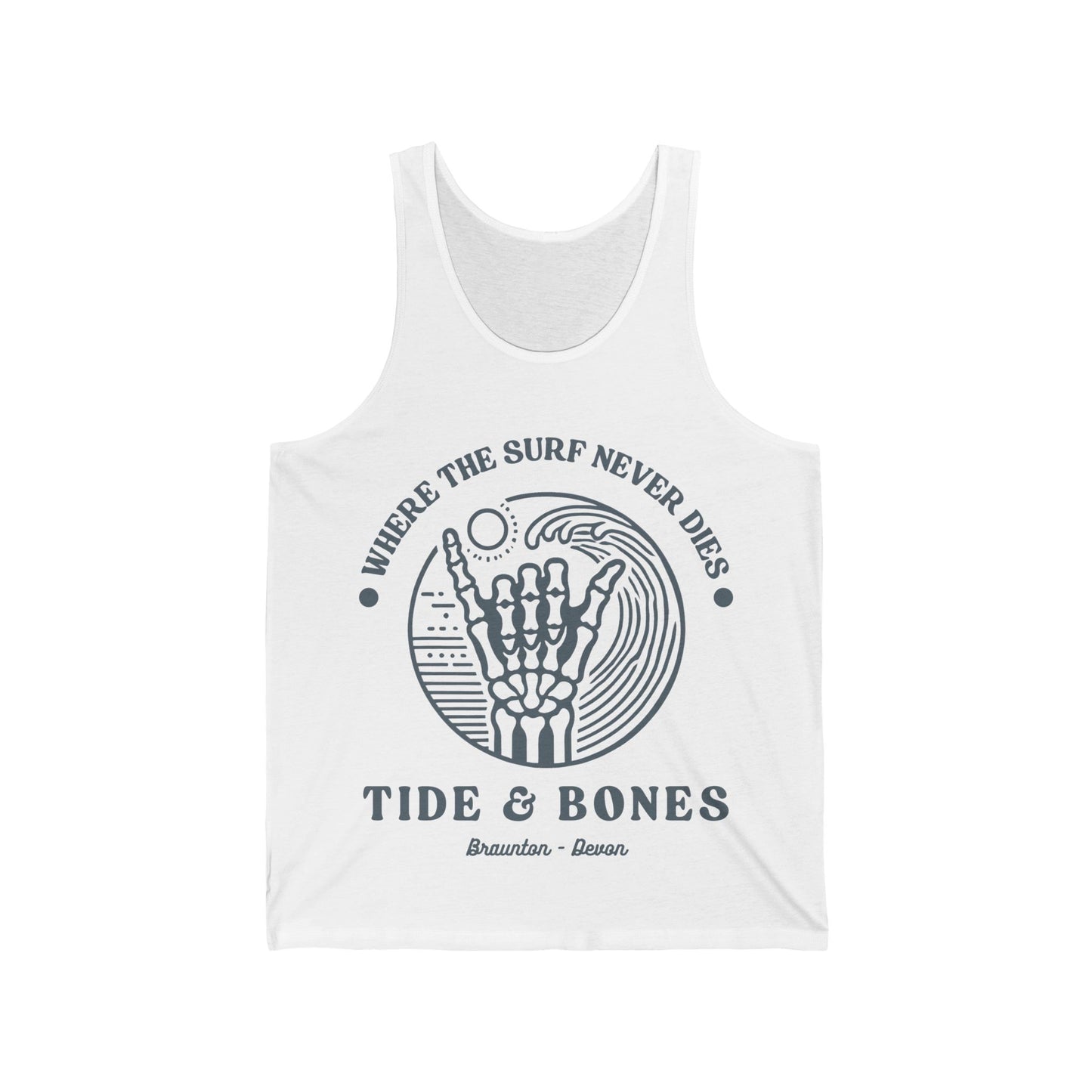 Tank Top Vest - Tide & Bones 'Where the surf never dies' Beach Vibes Unisex Jersey