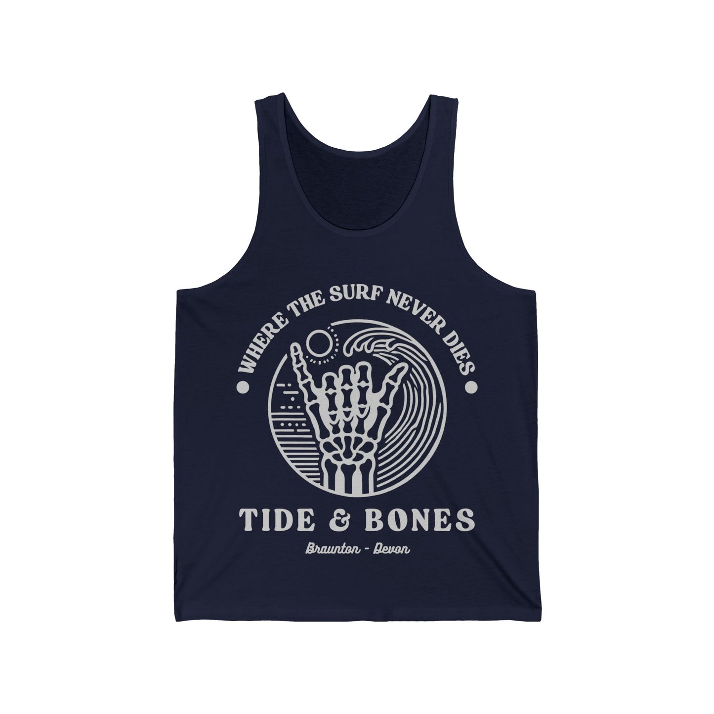 Tank Top Vest - Tide & Bones 'Where the surf never dies' Beach Vibes Unisex Jersey