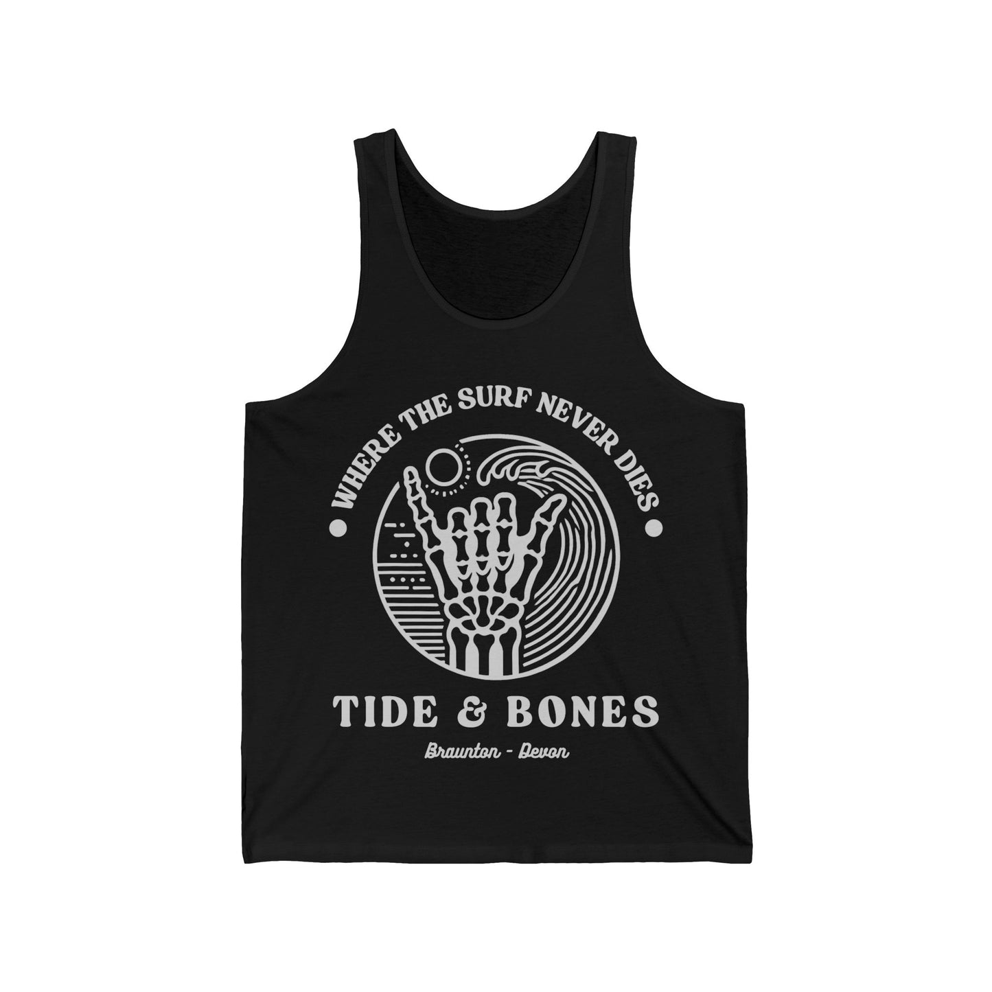 Tank Top Vest - Tide & Bones 'Where the surf never dies' Beach Vibes Unisex Jersey