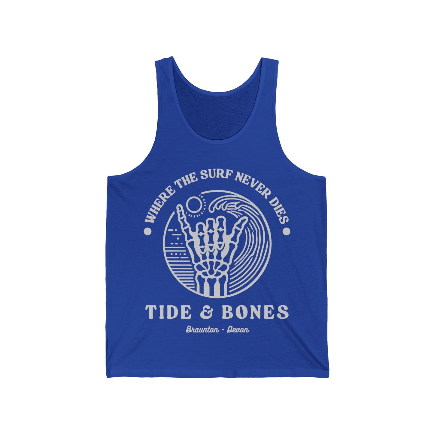 Tank Top Vest - Tide & Bones 'Where the surf never dies' Beach Vibes Unisex Jersey
