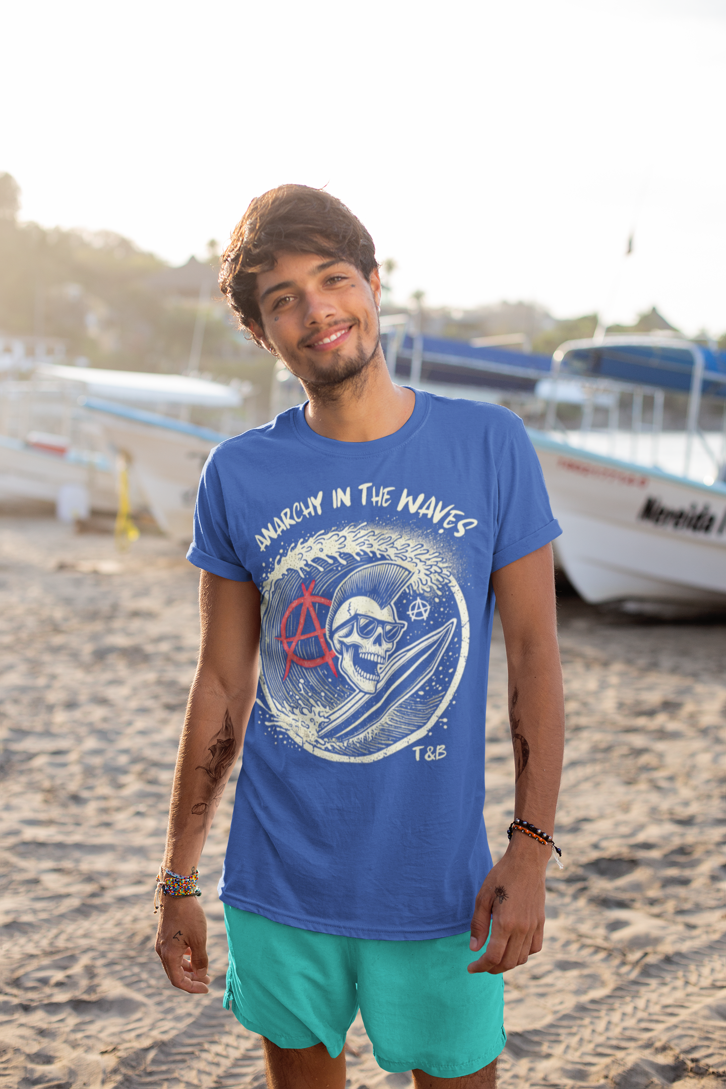 Anarchy in the Waves Punk Skull Design