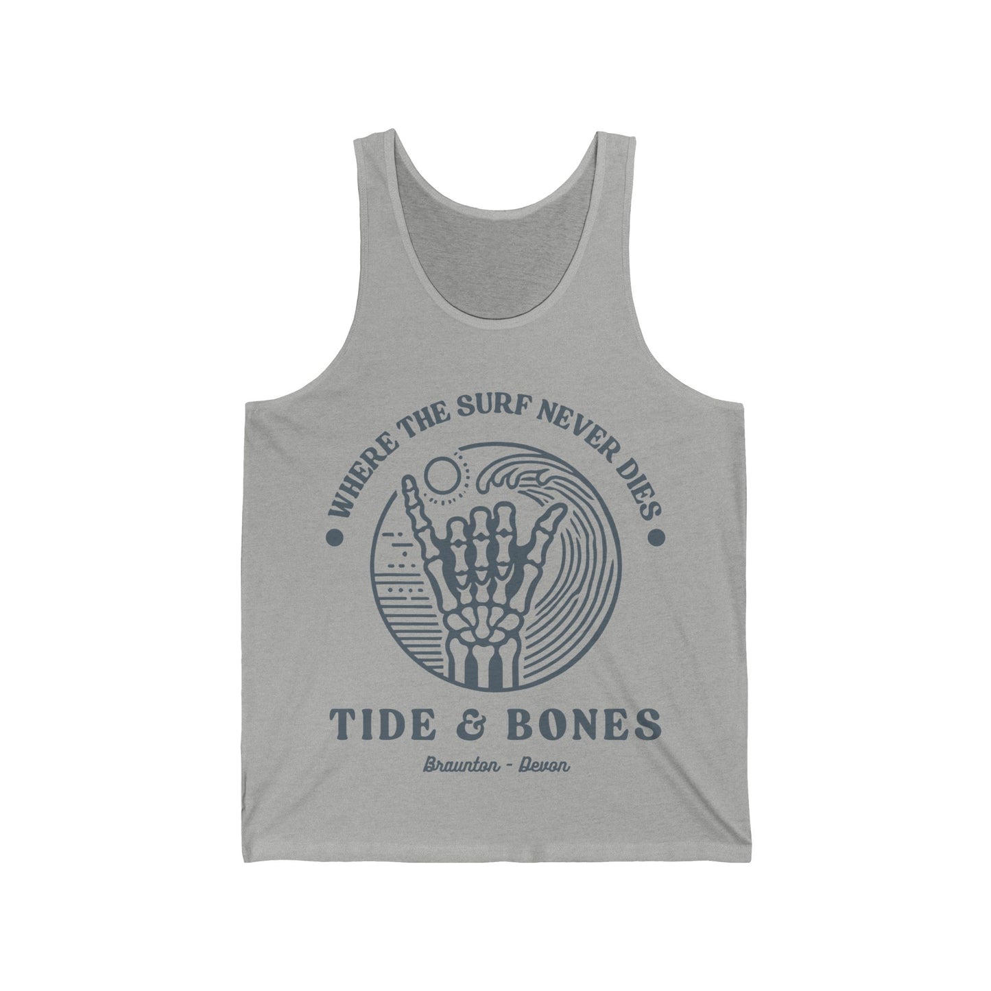 Tank Top Vest - Tide & Bones 'Where the surf never dies' Beach Vibes Unisex Jersey